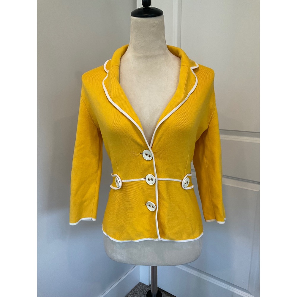 Jones New York Signature Petite Knit Blazer Retro White Trim PS